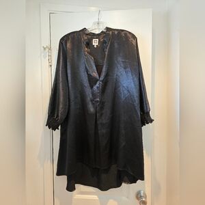 Anne Klein Black Satin Dress Blouse XL